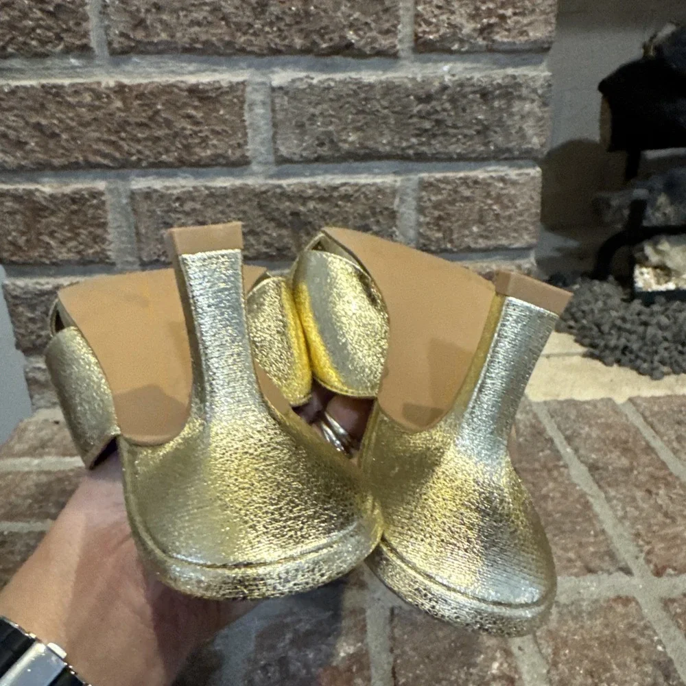 Nordstrom Rack Lauren Slide Gold Open Square Toe Sandals Women's Size 8M #416 - Picture 4 of 16
